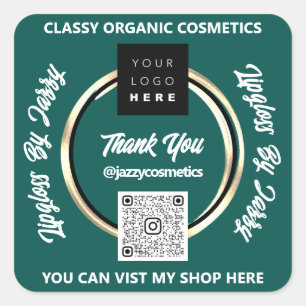 Adesivo Quadrado Obrigado Empresa Código QR Logotipo Dourado Verde 