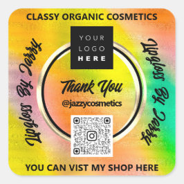 Adesivo Quadrado Obrigado Empresa Código QR Logotipo Holográfico Am