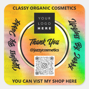 Adesivo Quadrado Obrigado Empresa Código QR Logotipo Holográfico Am