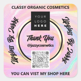 Adesivo Quadrado Obrigado Empresa Código QR Logotipo Holográfico Do