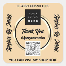 Adesivo Quadrado Obrigado Empresa Código QR Logotipo Ouro Círculo