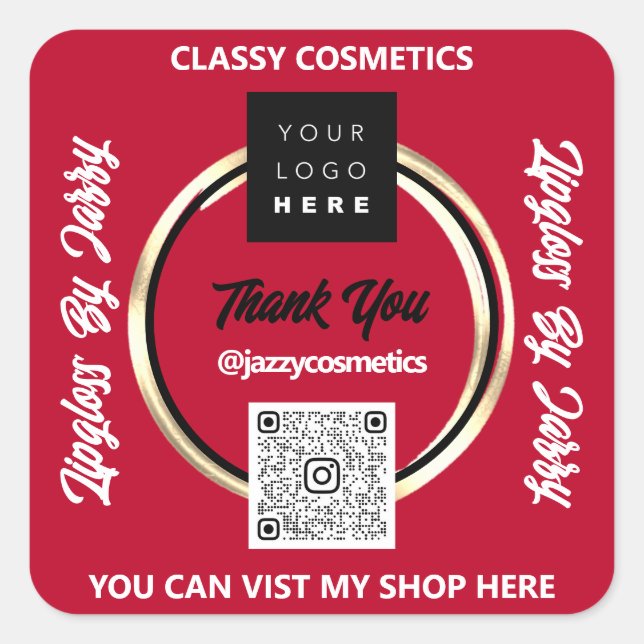 Adesivo Quadrado Obrigado Empresa Código QR Logotipo Ouro Círculo d (Frente)