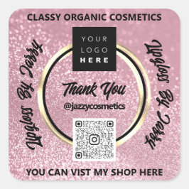 Adesivo Quadrado Obrigado Empresa Código QR Logotipo Rosa Lente Len