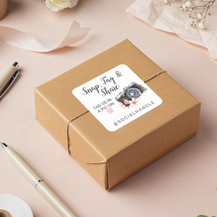 Adesivo Quadrado Obrigado Encaixar, Etiquetar e Compartilhar Câmer