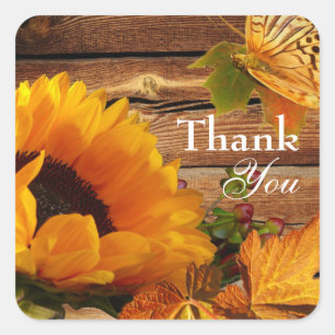 Adesivo Quadrado Obrigado etiquetas, girassol rústico da queda do