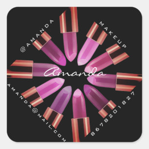 Adesivo Quadrado Obrigado Faça o logotipo Rosa Black Lipstick Insta