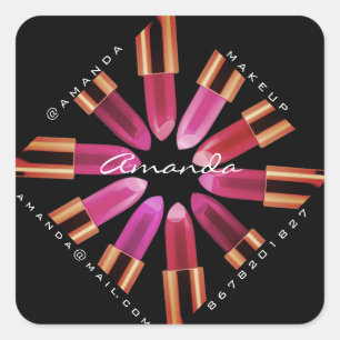 Adesivo Quadrado Obrigado Faça o Logotipo Rosa Red Lipstick