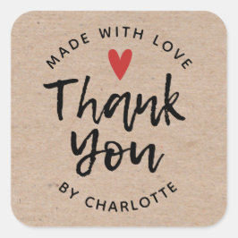 Adesivo Quadrado Obrigado, Feita À Mão Com O Amor Rustic Kraft Clas