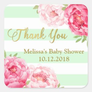 Adesivo Quadrado Obrigado floral do chá de fraldas do rosa das