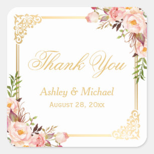 Adesivo Quadrado Obrigado floral do quadro Dourado do vintage você