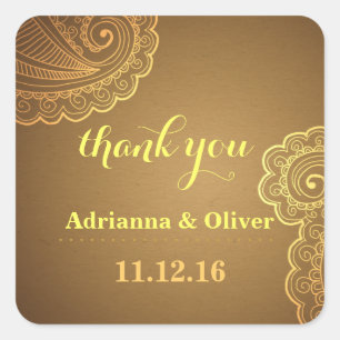 Adesivo Quadrado Obrigado floral Dourado bonito do casamento de
