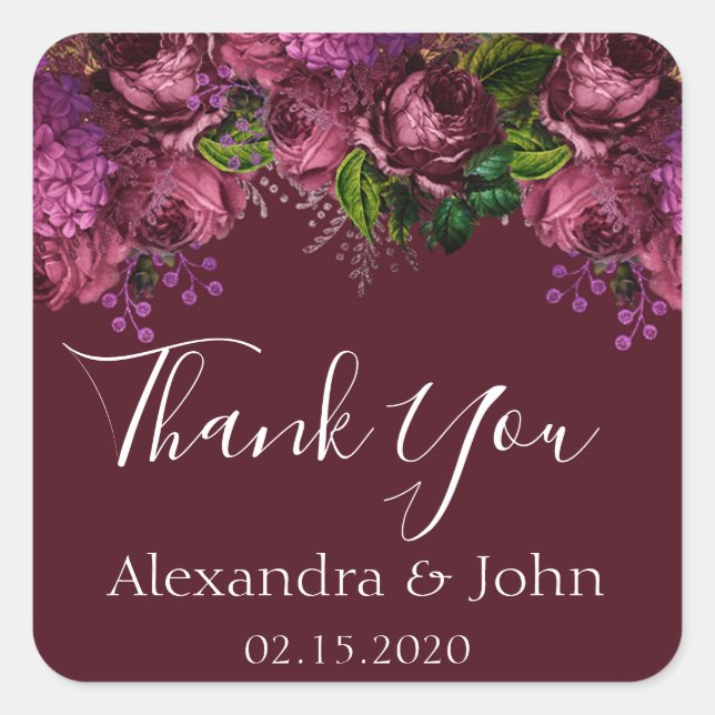 Adesivo Quadrado Obrigado Floral Marsala Burgundy (Frente)