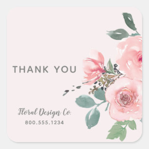 Adesivo Quadrado Obrigado   Floral Rosa Chic Negócios Corporativos