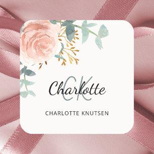 Adesivo Quadrado Obrigado floral rosa dourado folhagem