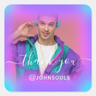 Adesivo Quadrado Obrigado Foto Neon Pinky Holograph Singer Music DJ