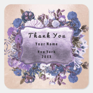 Adesivo Quadrado Obrigado Frame Rosa Floral Frame Purple