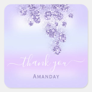 Adesivo Quadrado Obrigado Glitter Noiva Doce 16º Rosa Roxo Empoeira