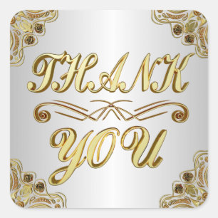 Adesivo Quadrado OBRIGADO, Gold clássico e estilo prateado