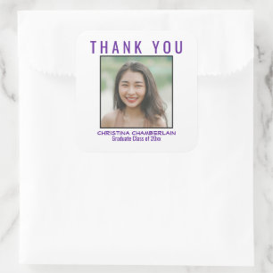 Adesivo Quadrado Obrigado Graduação Foto Personalizada Preta Púrpur