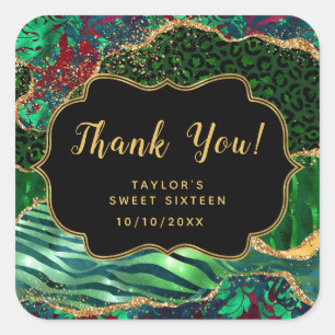 Adesivo Quadrado Obrigado Green Safari Agate Sweet Sixteen
