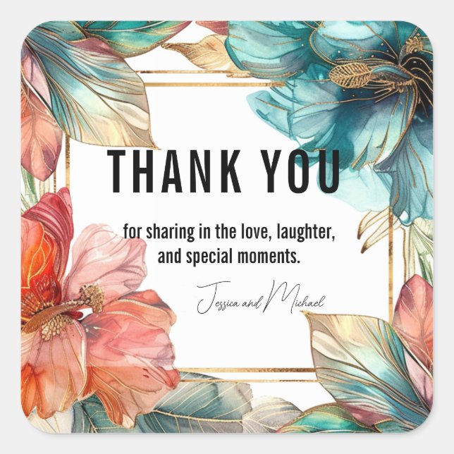 Adesivo Quadrado Obrigado Hibiscus Serenade Paradise (Frente)