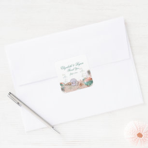 Adesivo Quadrado Obrigado Ilhéu Tropical Praia Casamento Conchas