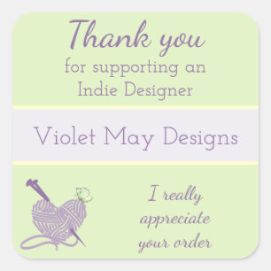 Adesivo Quadrado Obrigado Indie Designer - Yarn de tricô cardíaco