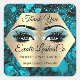 Adesivo Quadrado Obrigado Makeup Artista Dourado LASHES Azul Dourad