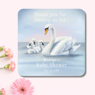Adesivo Quadrado Obrigado Mamãe Cisne Com Bebês Chá de Bebê