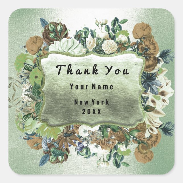 Adesivo Quadrado Obrigado Mint De Frame Floral Frame Rosa (Frente)