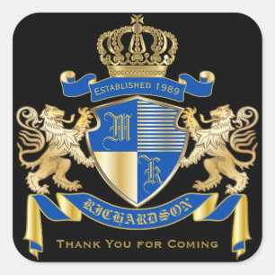 Adesivo Quadrado Obrigado Monograma Casaco de Leão Ouro de Armas Em