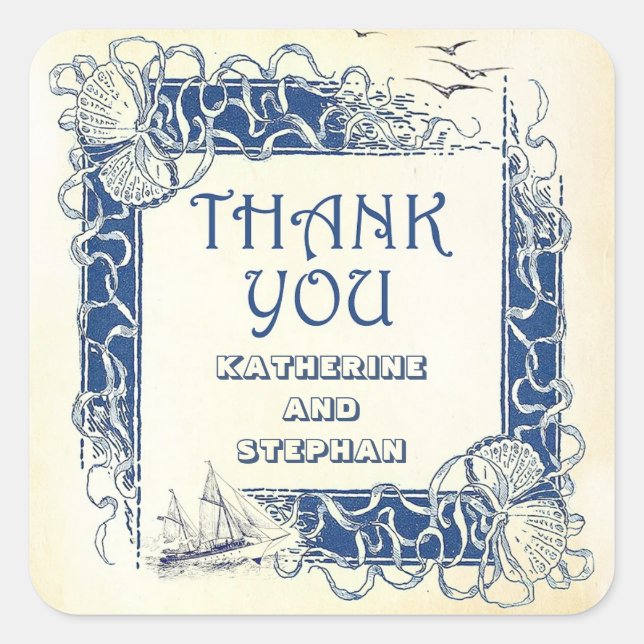 Adesivo Quadrado obrigado náutico de vintagem (Frente)