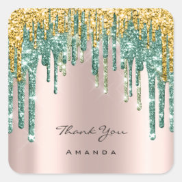Adesivo Quadrado Obrigado Nome 16º Bridal Rosa Glitter Teal Dourado