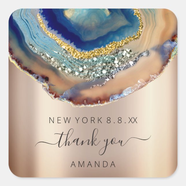 Adesivo Quadrado Obrigado Nome 16º Casamento de noiva Ametist Marbl (Frente)