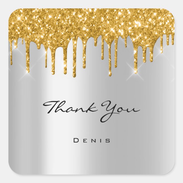 Adesivo Quadrado Obrigado Nome 16º Chá de panela Dourado Prata (Frente)