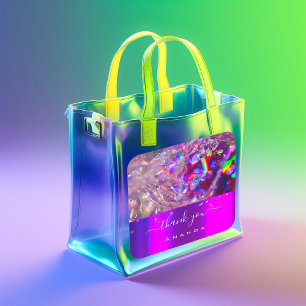 Adesivo Quadrado Obrigado Nome 16º Cristais Púrpura Arco-Íris Ro