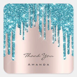 Adesivo Quadrado Obrigado Nome 16º Rosa de Bridal Azul Teal