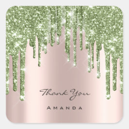 Adesivo Quadrado Obrigado Nome 16º Rosa de Bridal Glitter Mint Gree
