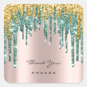 Adesivo Quadrado Obrigado Nome 16º Rosa de Bridal Verde-Lábio