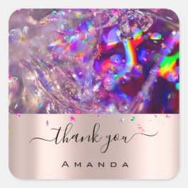 Adesivo Quadrado Obrigado Nome 16º Rosa Roxo Roxo Arco-Íris