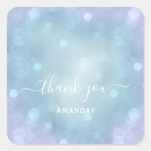 Adesivo Quadrado Obrigado Nome Azul Aqua Casamento Pastel Doce16