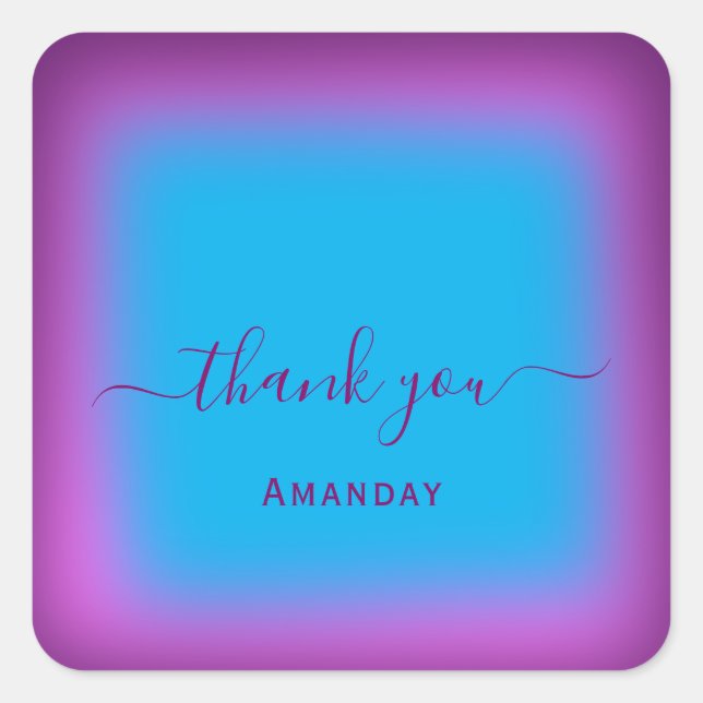 Adesivo Quadrado Obrigado Nome Azul. Favor Violeta Pequena Empresa (Frente)