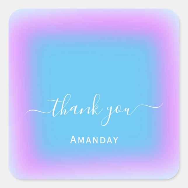 Adesivo Quadrado Obrigado Nome Azul Rosa Oceano Maquiagem Noiva Swe (Frente)