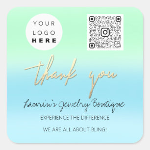 Adesivo Quadrado Obrigado Nome Comercial Logotipo Qr Compro Blue Mi