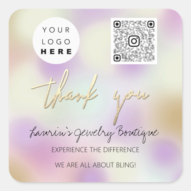 Adesivo Quadrado Obrigado Nome comercial Logotipo Qr Compro de códi (Frente)