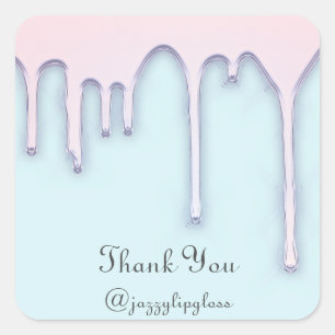 Adesivo Quadrado Obrigado Nome Doce 16º Gotas Rosa Azul