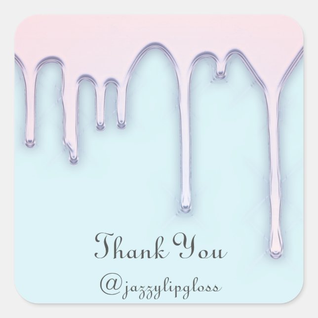 Adesivo Quadrado Obrigado Nome Doce 16º Gotas Rosa Azul (Frente)