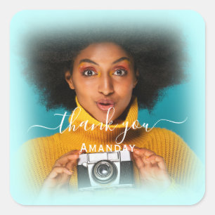 Adesivo Quadrado Obrigado Nome Foto BLUE FRAME Noiva Sweet16