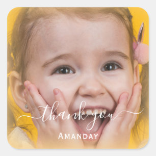 Adesivo Quadrado Obrigado Nome Limão Moldura Foto Personalizada Ama