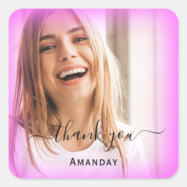 Adesivo Quadrado Obrigado Nome Quadro Rosa.  Foto  Doce 16 Anos (Frente)